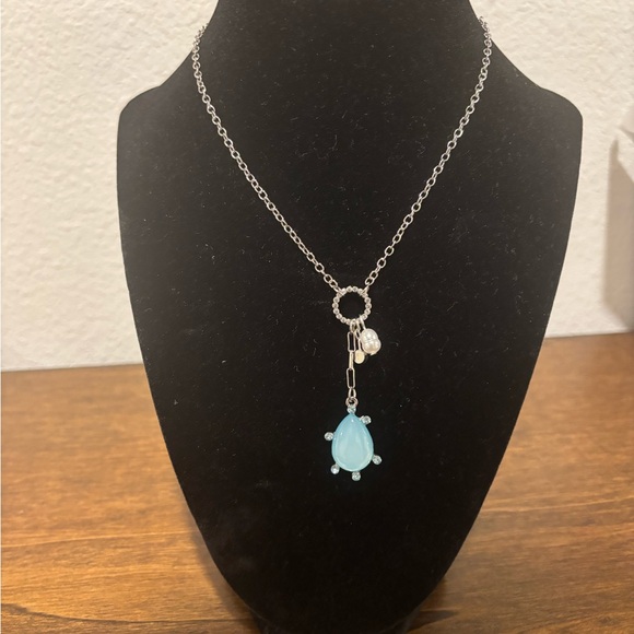 Emberly Elegant Silver Tone Necklace with Teardrop Blue Pendant - Picture 7 of 8